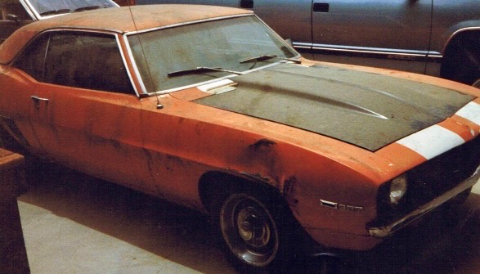 Orange 1969 Chevrolet Camaro in neglected condition when acquired in 1997