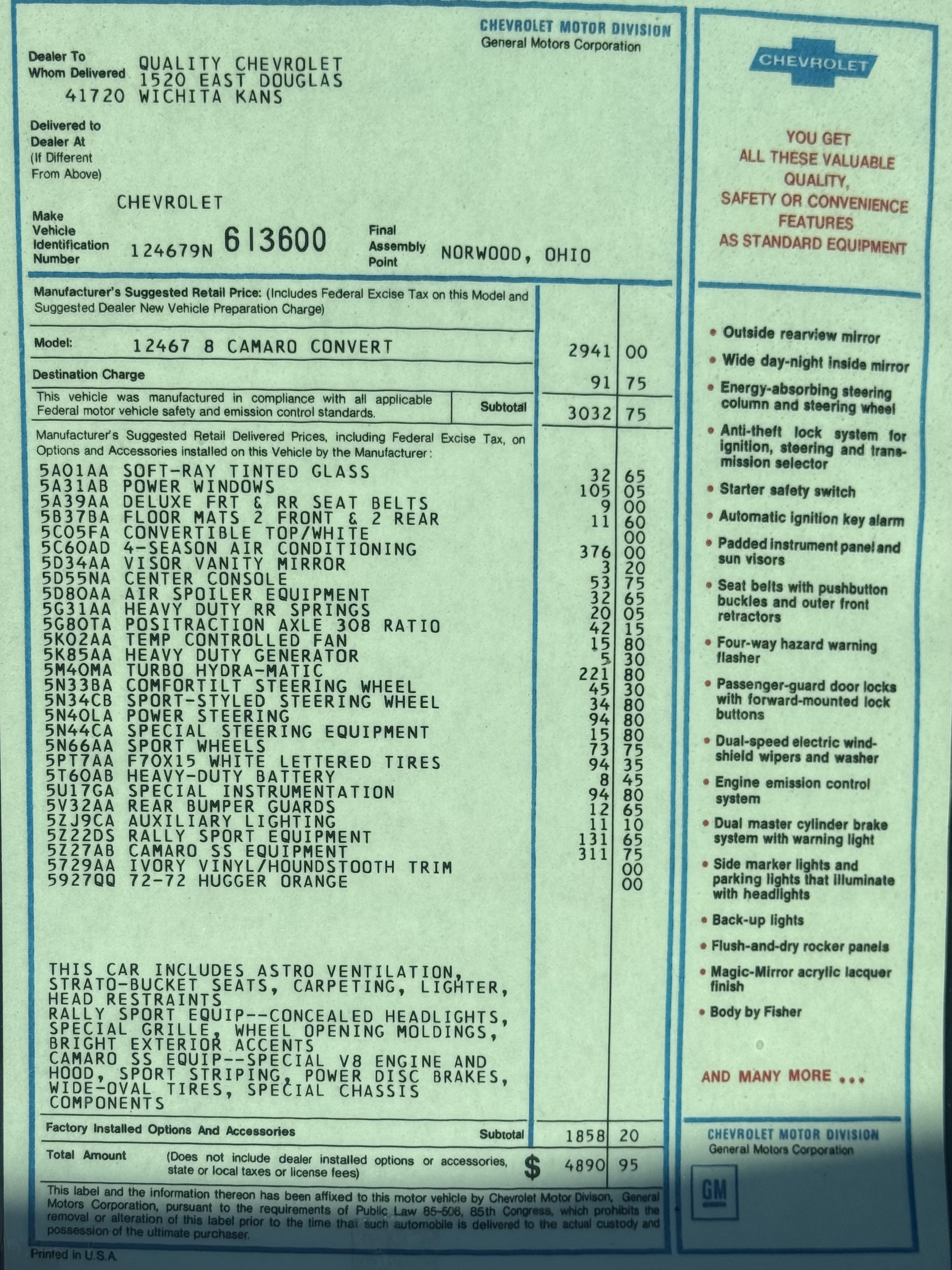 1969 Chevrolet Camaro — Lineage Image 4