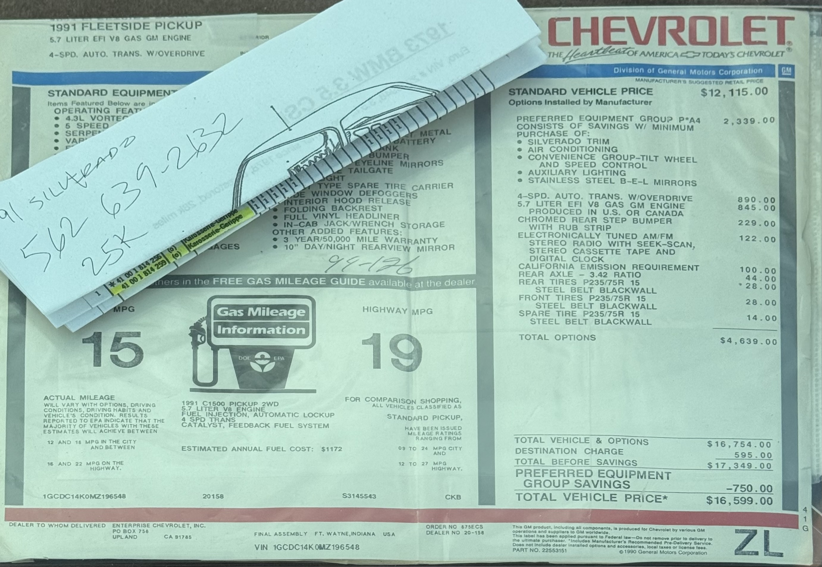 1991 Chevrolet C1500 — Lineage Image 2